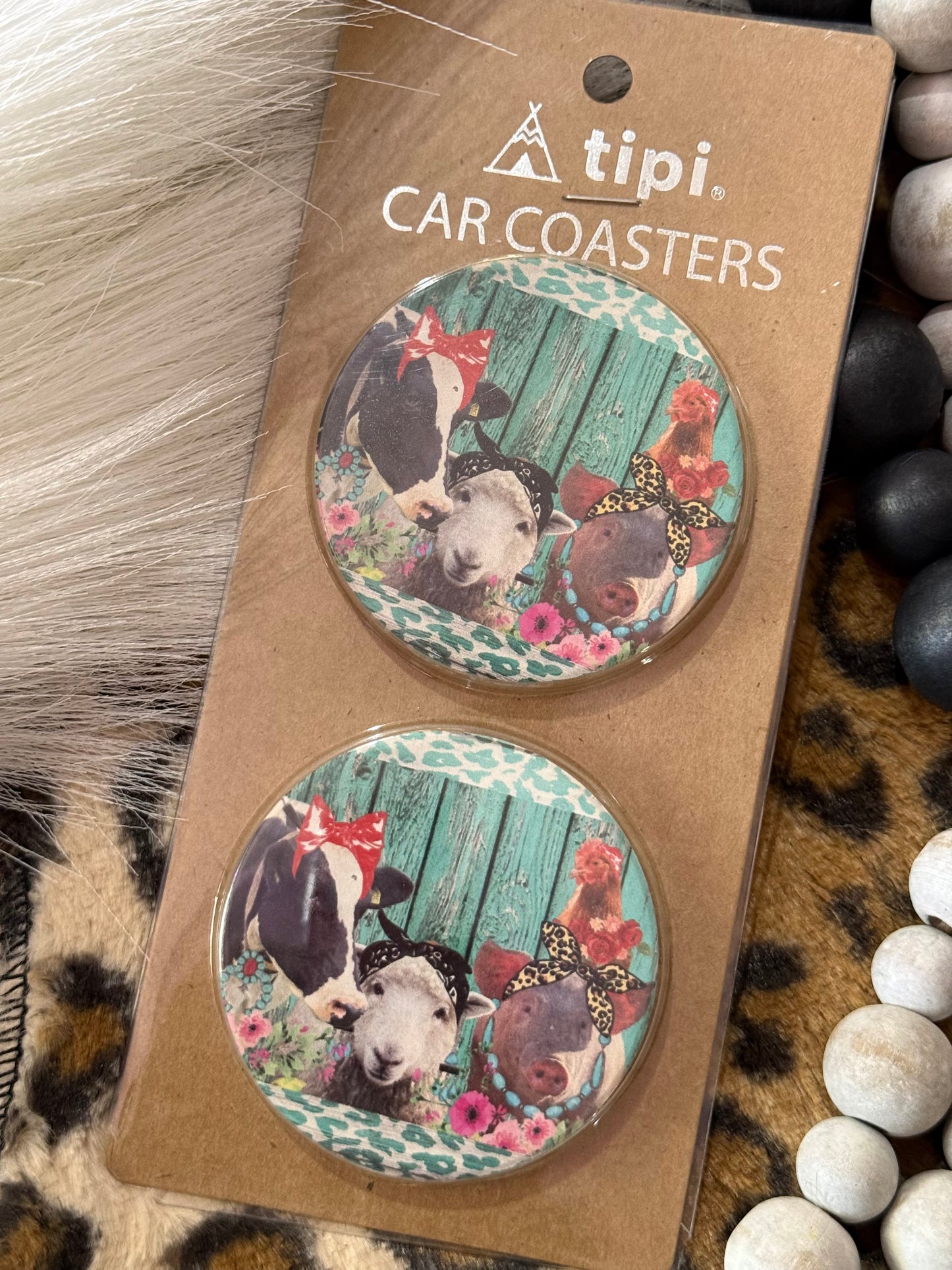 Farmhouse Friends Car Coasters