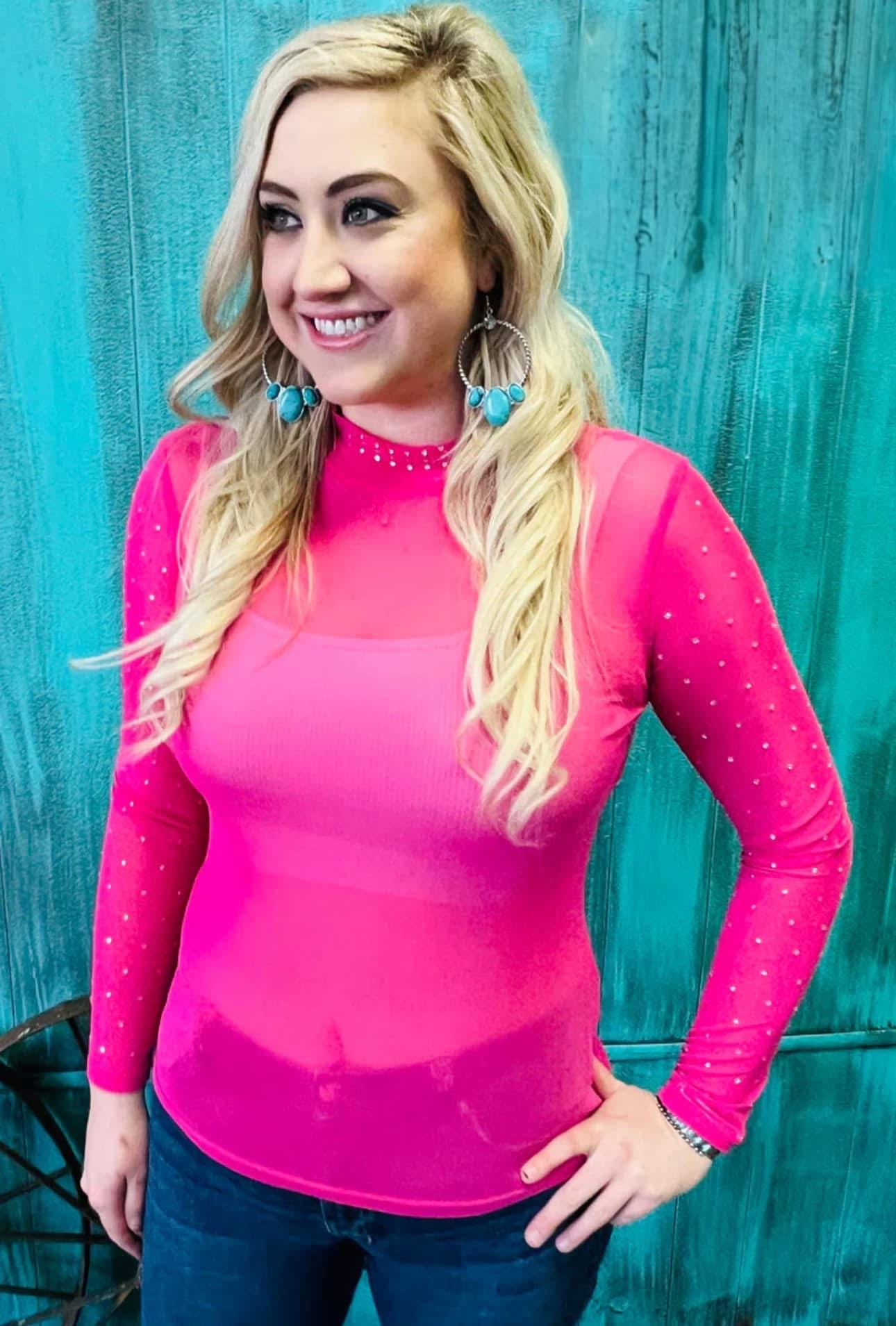 Pink Stardust Mesh Top