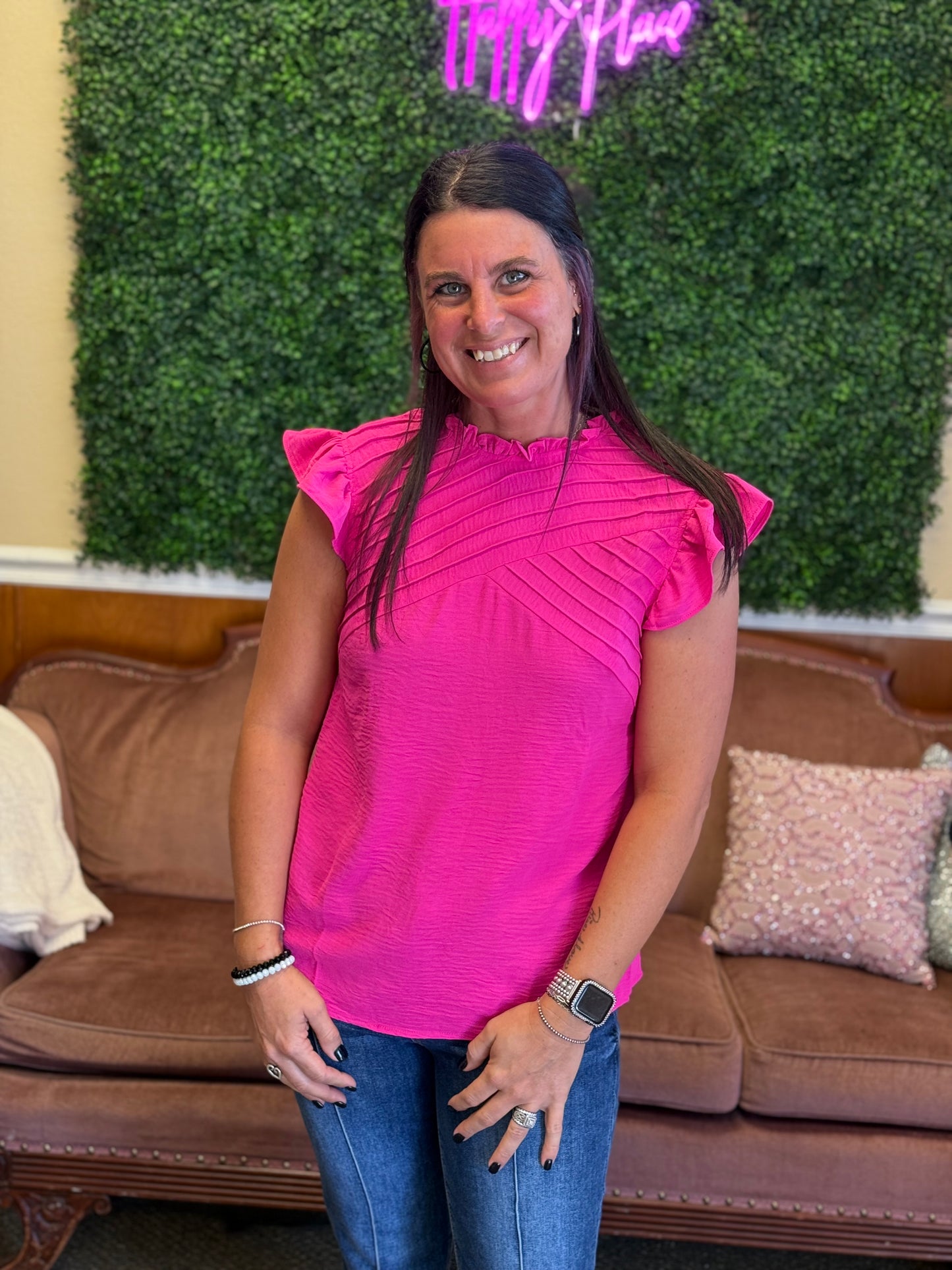 Pink Power Pleated Top