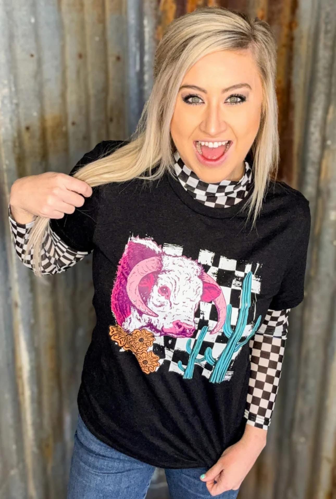 Checkered Charm Mesh Top