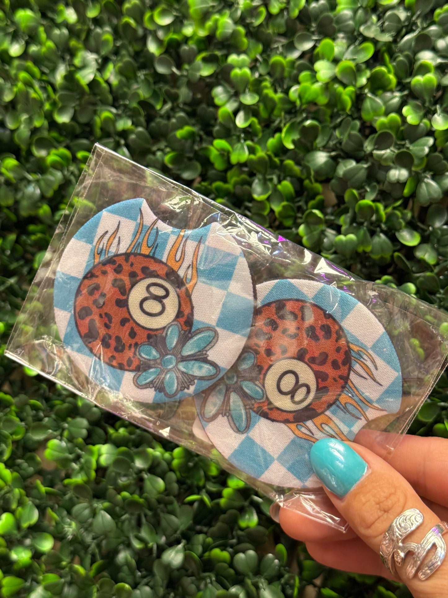 Blue Flame Lucky 8 Car Coasters