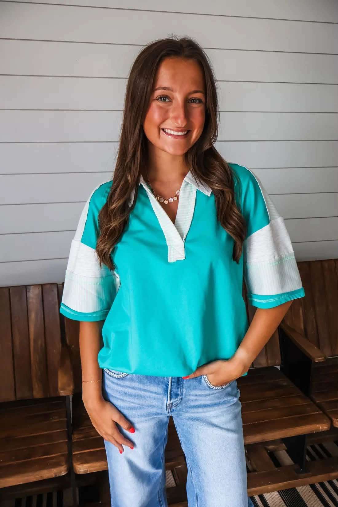 Fresh Mint Colorblock Top