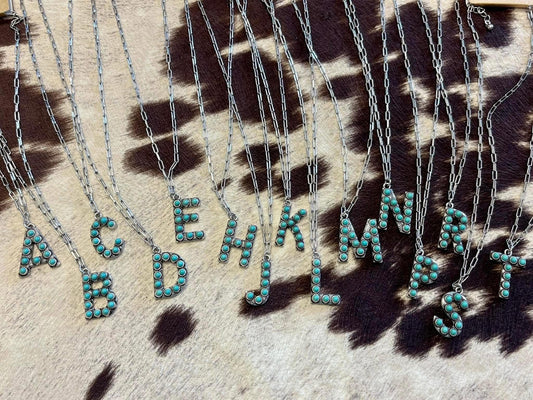 Turquoise Initial Charm Necklace