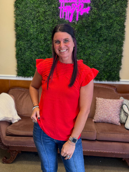 Scarlet Charm Ruffle Blouse