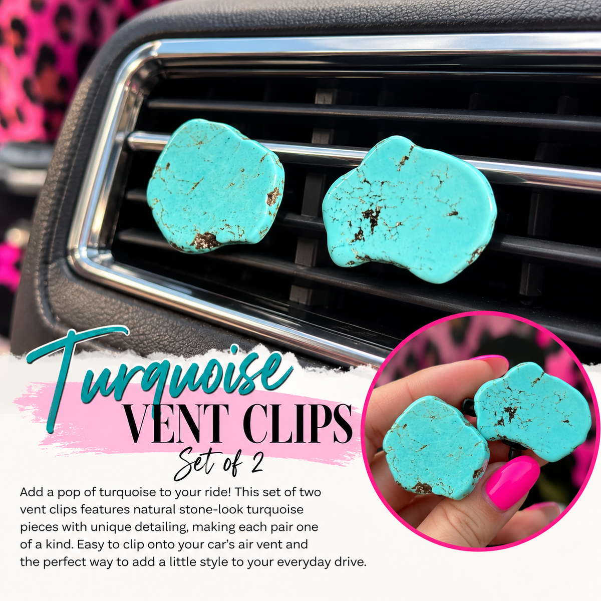 Turquoise Stone Vent Clips