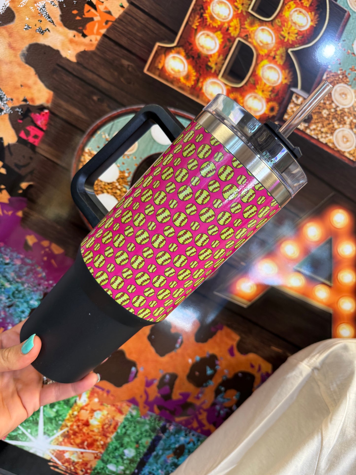 Pink Softball Pop Tumbler