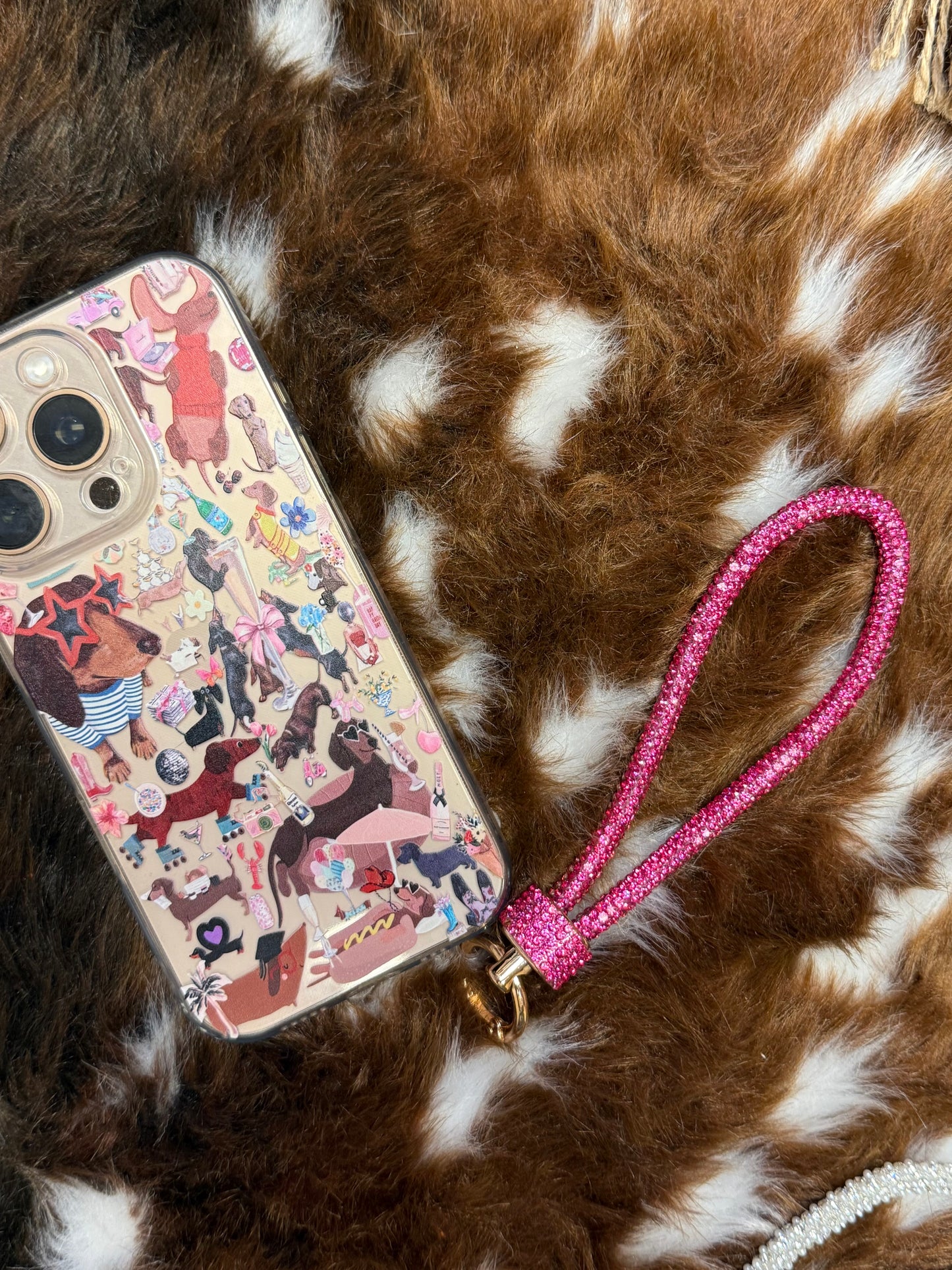 Pink Rhinestone Phone Wristlet