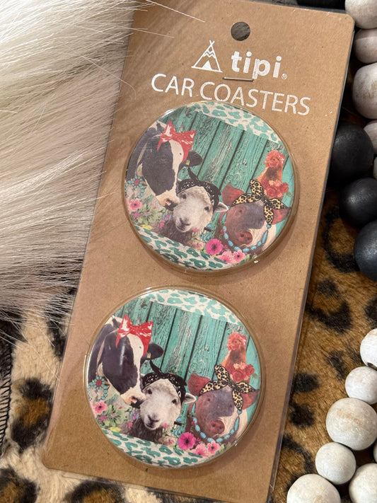 Farmhouse Friends Car Coasters