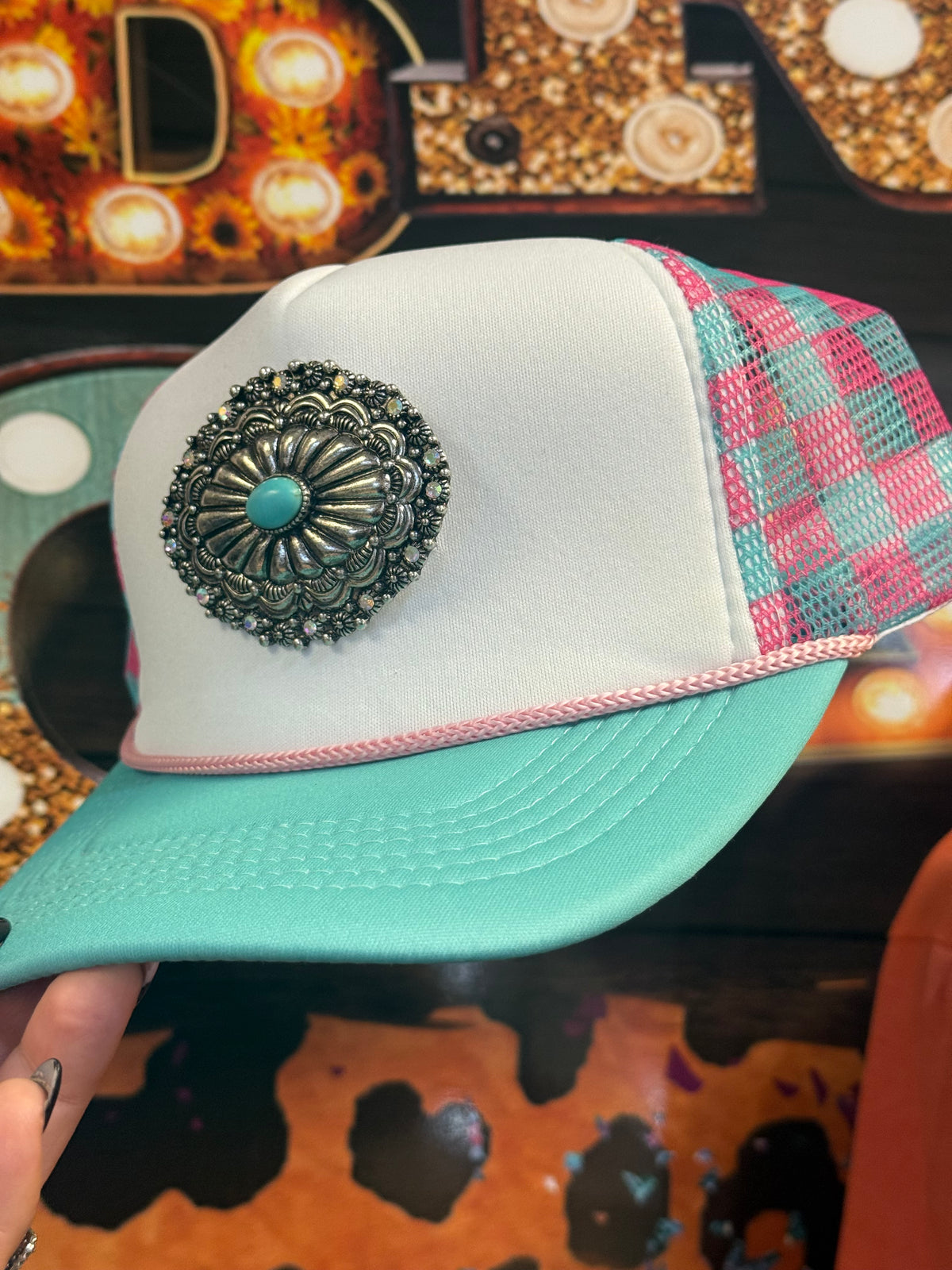Pink Plaid Spark Trucker Hat