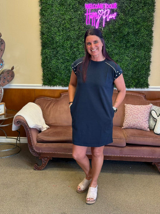 Navy Nights Studded Dress