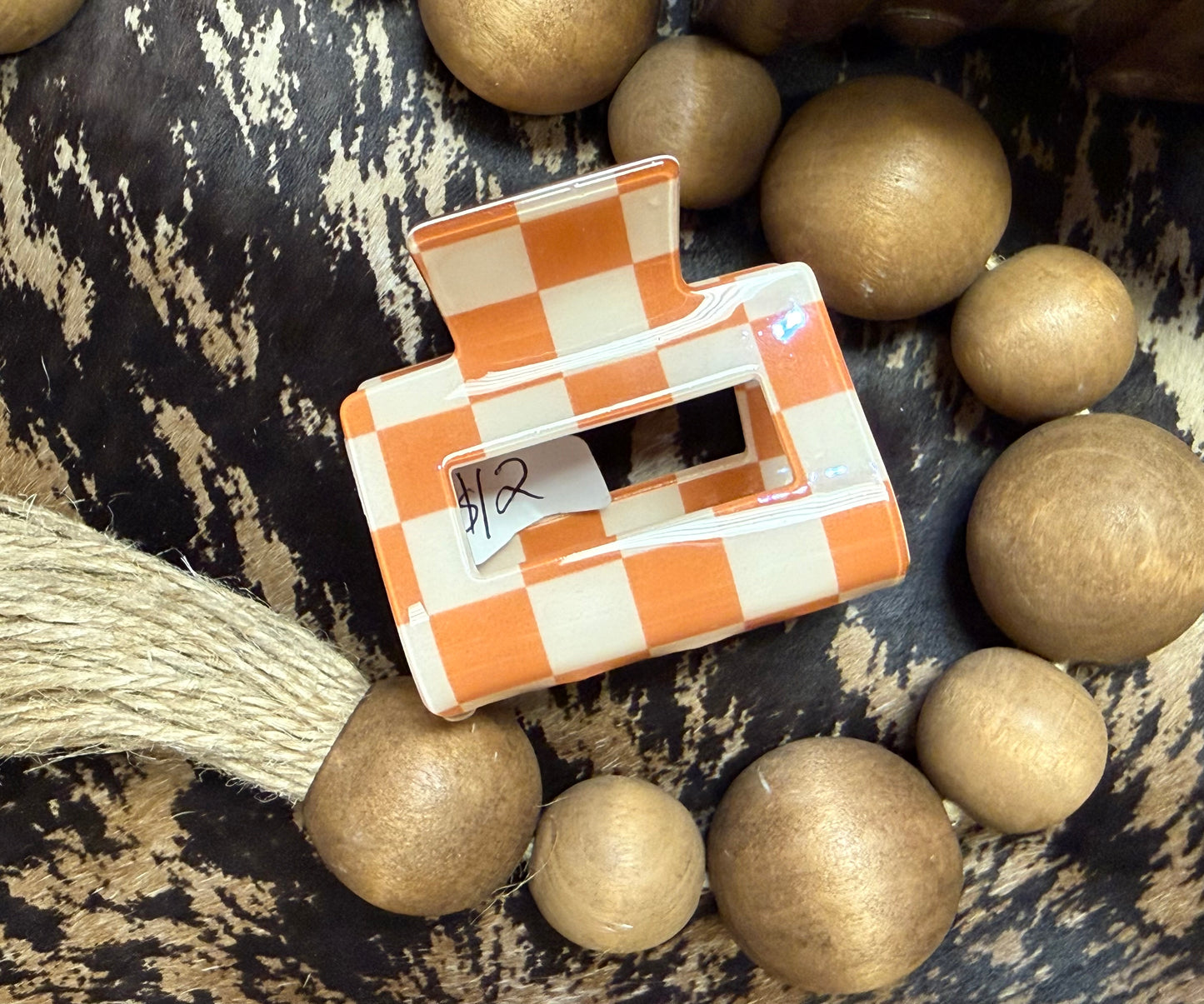 Mini Orange Check Claw Clip
