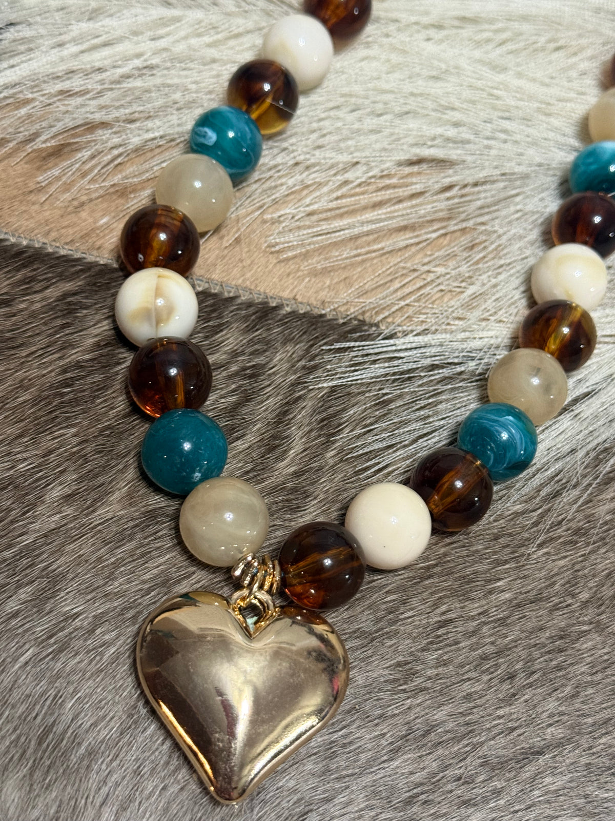 Teal & Brown Heartbeat Necklace