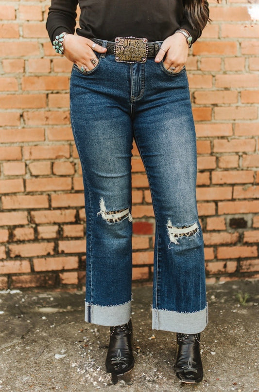 Leopard Peek Crop Jeans
