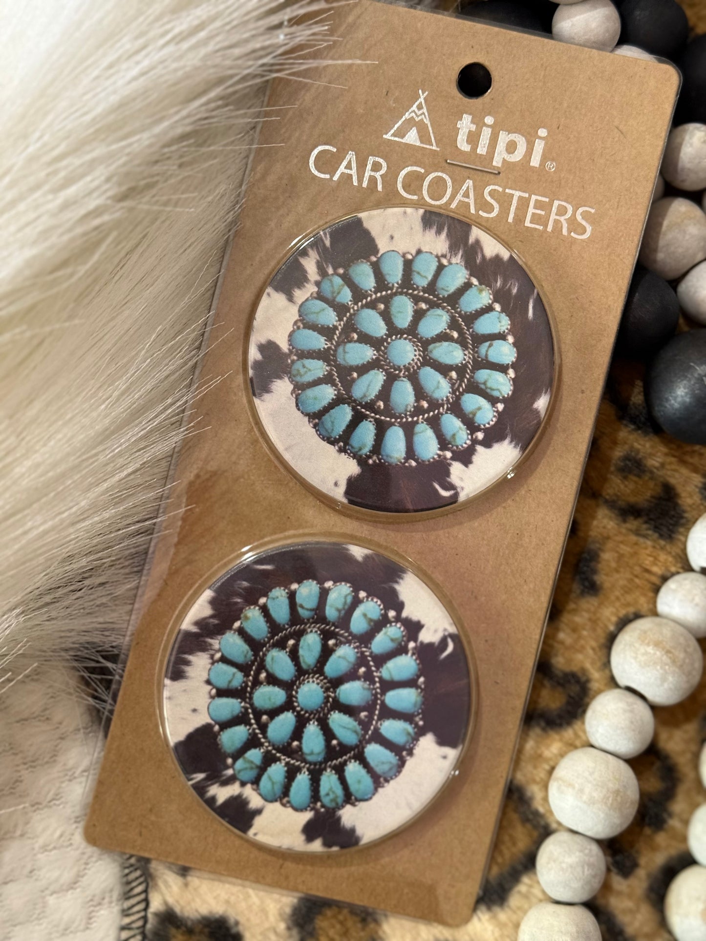 Turquoise Concho Car Coasters