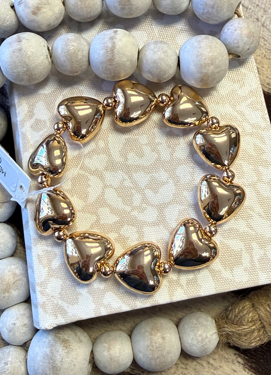16MM Gold Puffy Heart Stretch Bracelet