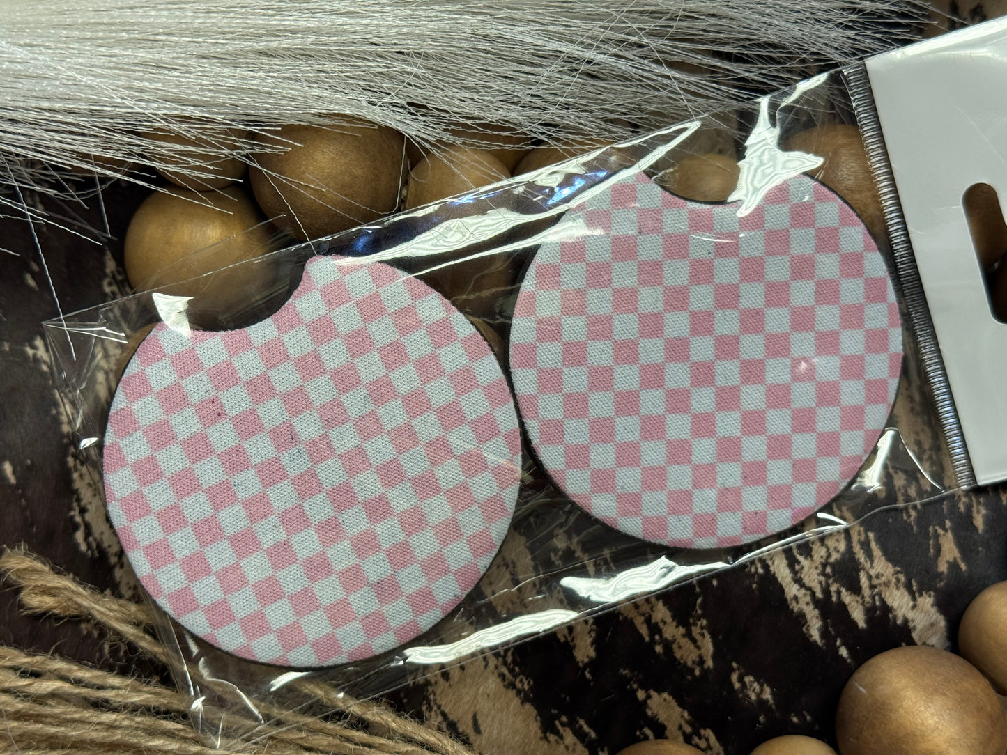 Sweet Checkered Charm Car Coasters