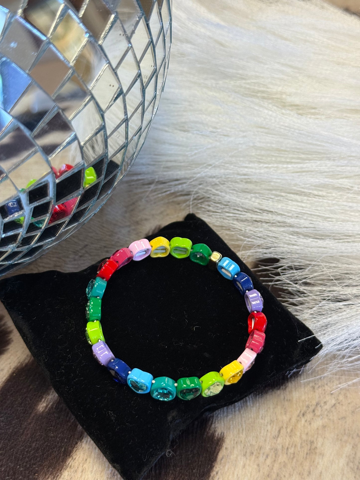 Rainbow Hearts Stretch Bracelet