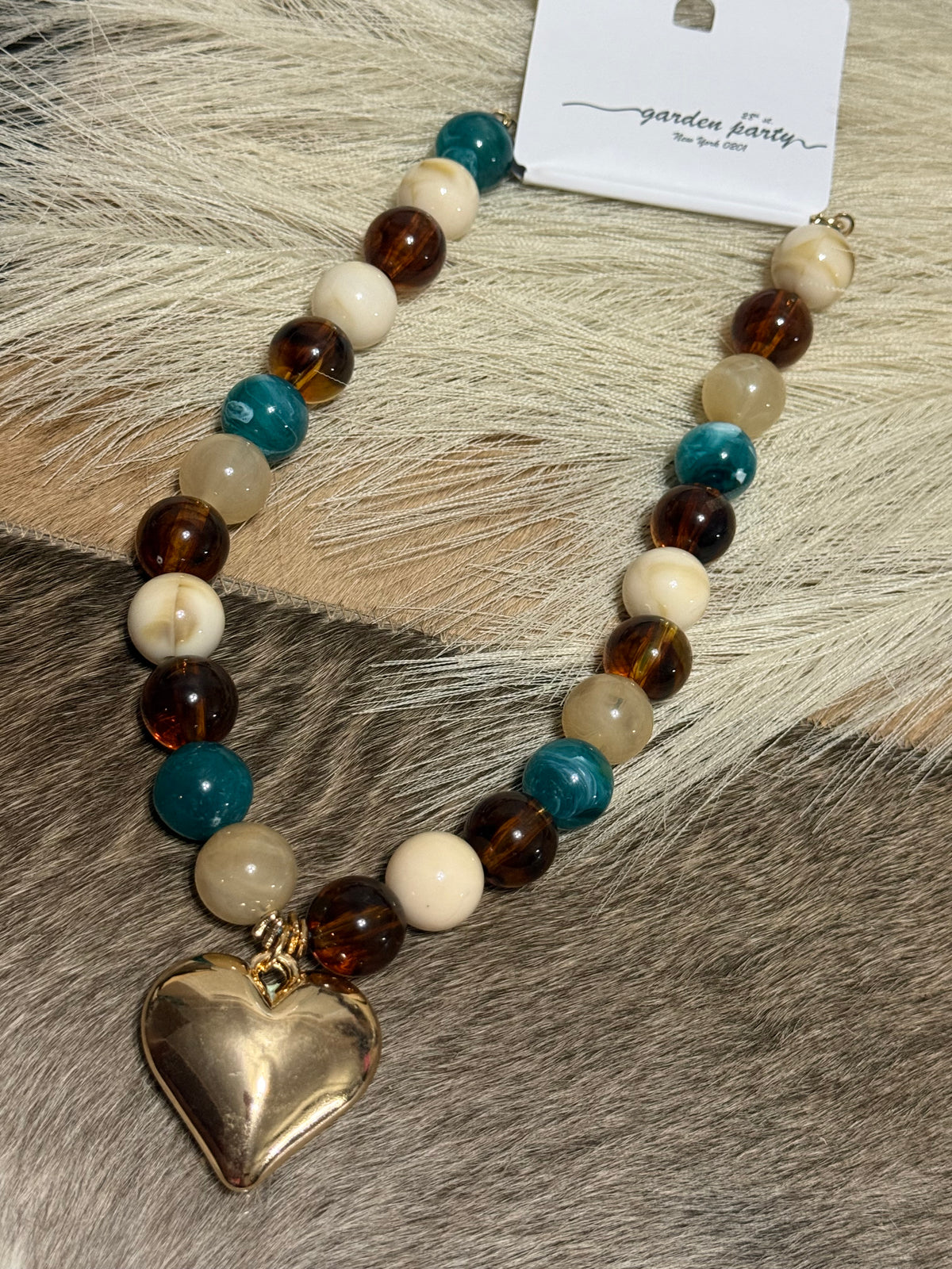Teal & Brown Heartbeat Necklace