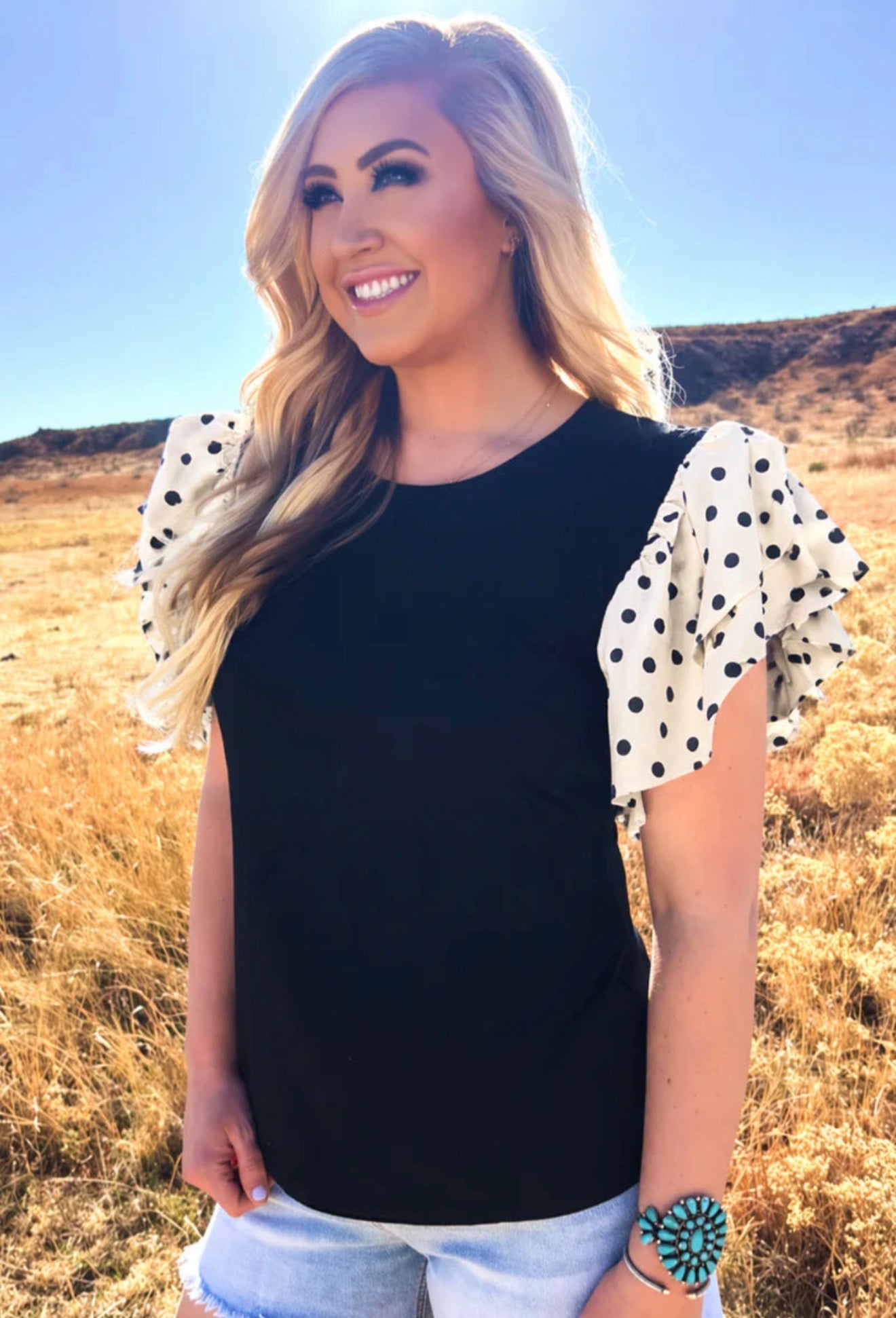 Pretty in Polka Flutter Top
