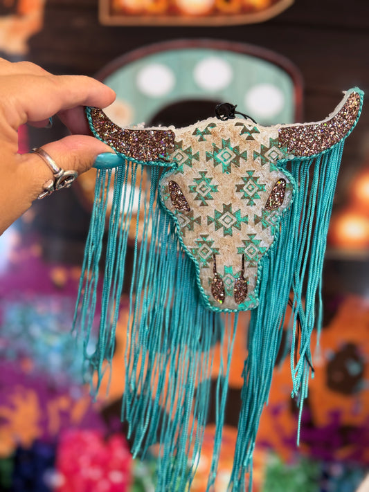 Aztec Teal Bull Skull