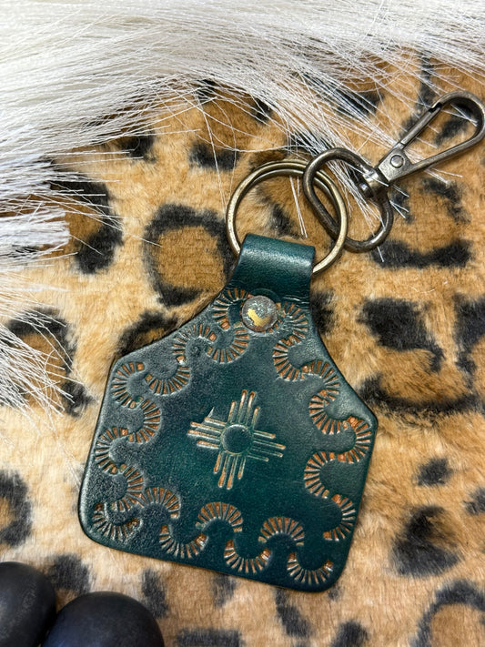 Desert Zia Leather Keychain