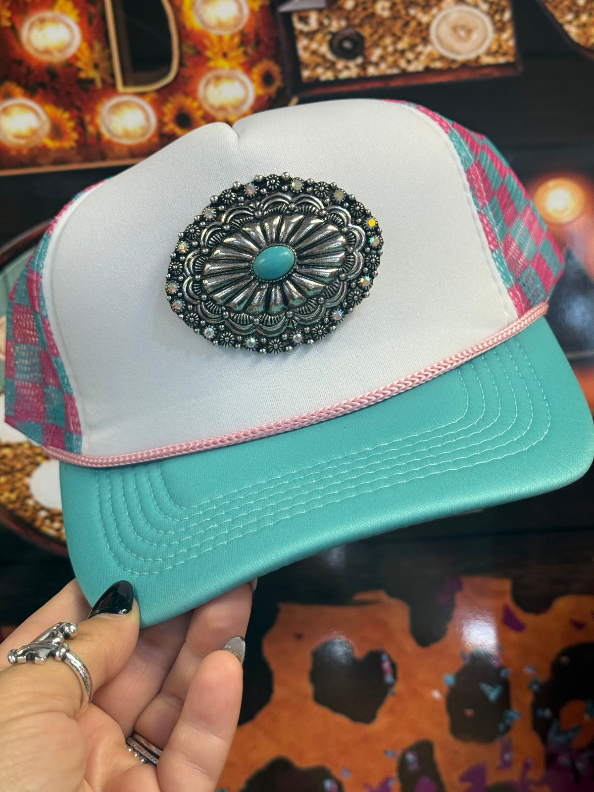 Pink Plaid Spark Trucker Hat