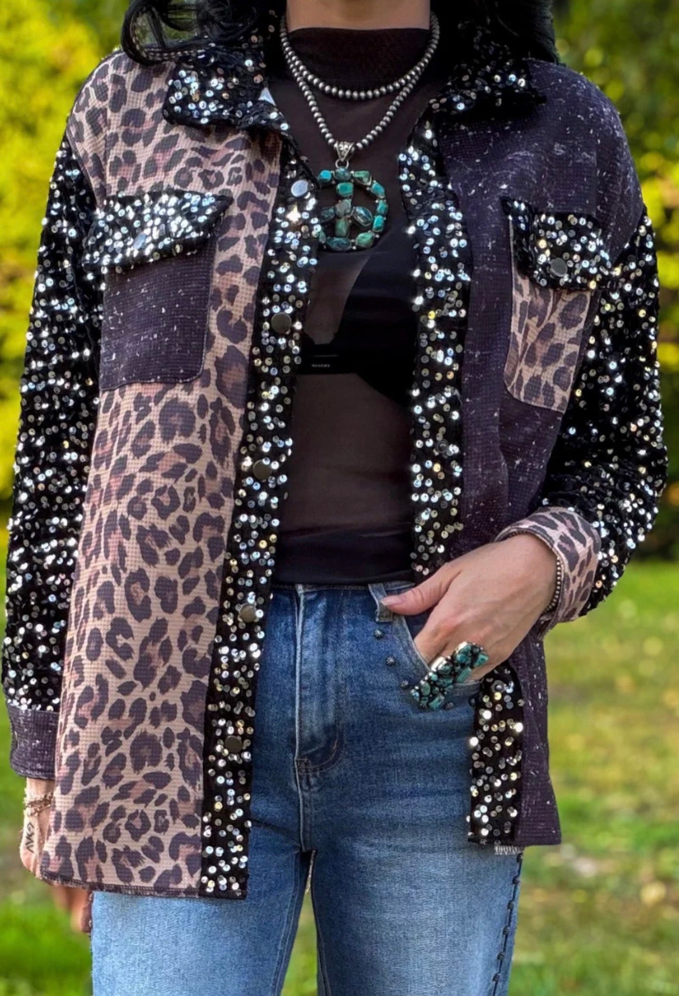 Midnight Glam Leopard Shacket