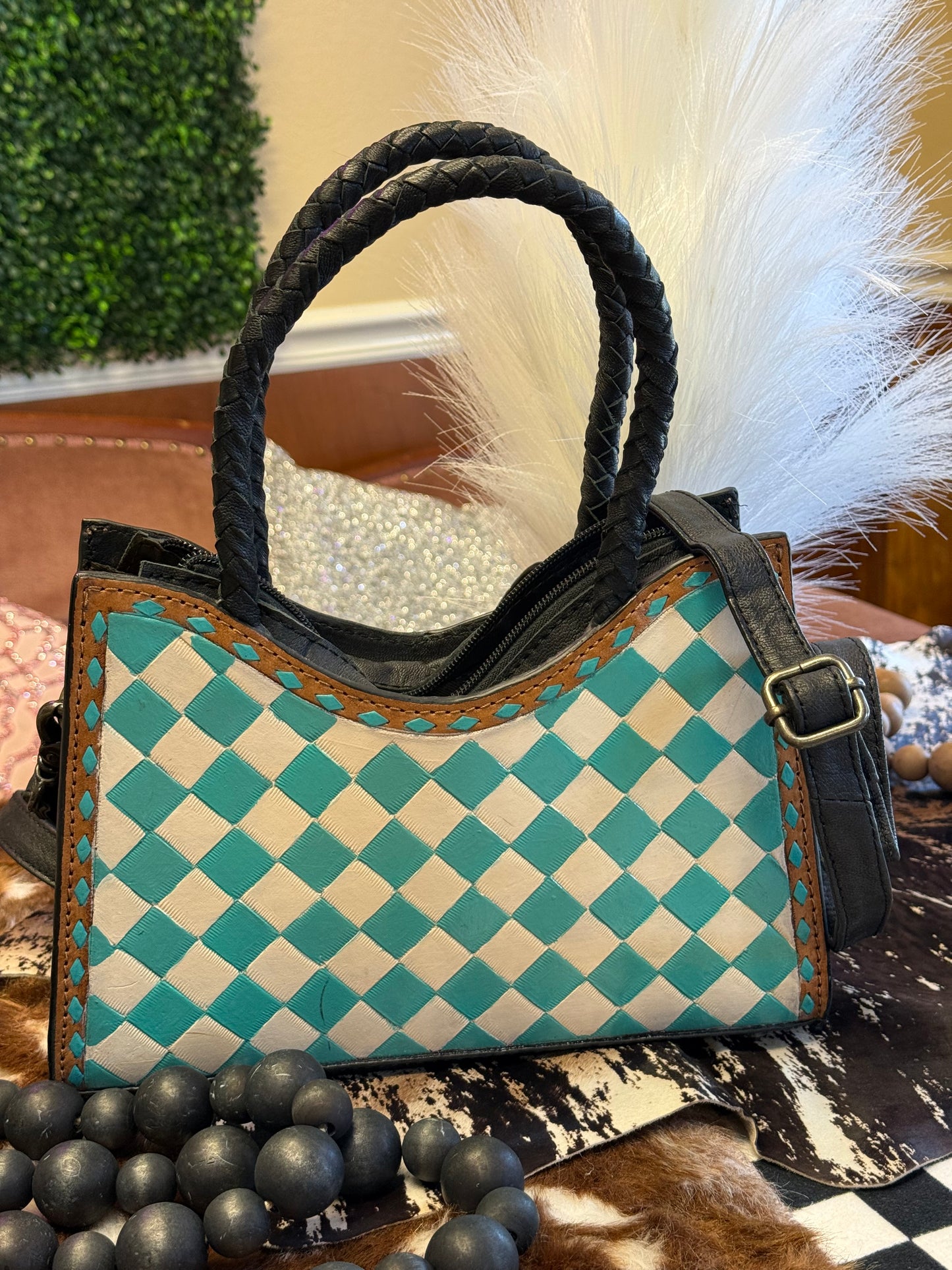 Turquoise Checkmate Tote