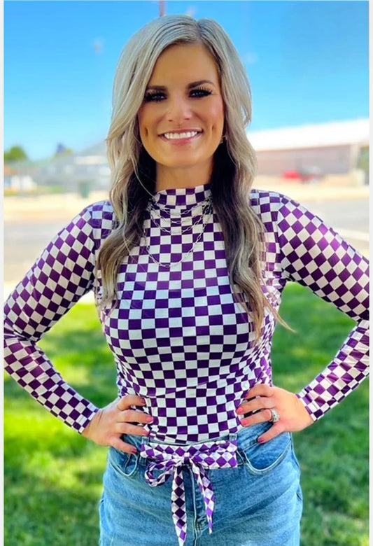 Purple Reign Check Mesh Top