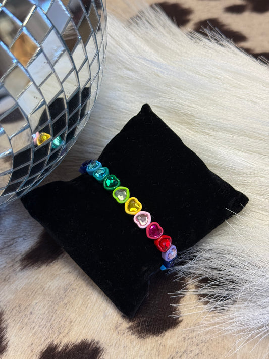 Rainbow Hearts Stretch Bracelet