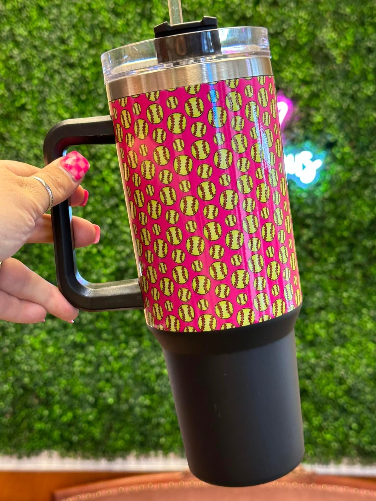 Pink Softball Pop Tumbler