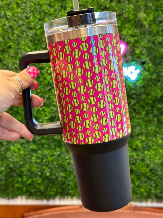 Pink Softball Pop Tumbler