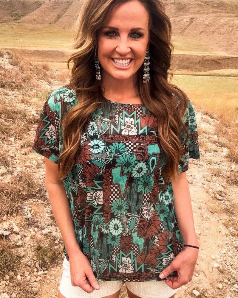 Turquoise Edge Mesh Top