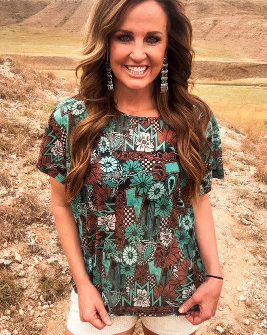 Turquoise Edge Mesh Top
