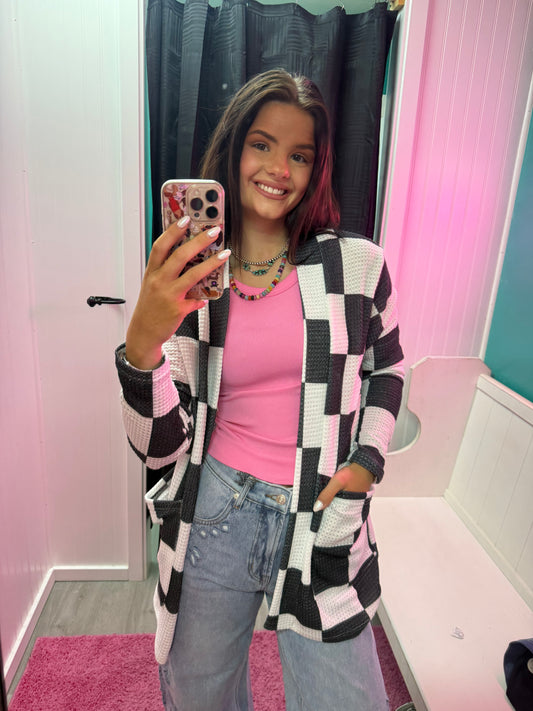 Checkmate Chic Cardigan
