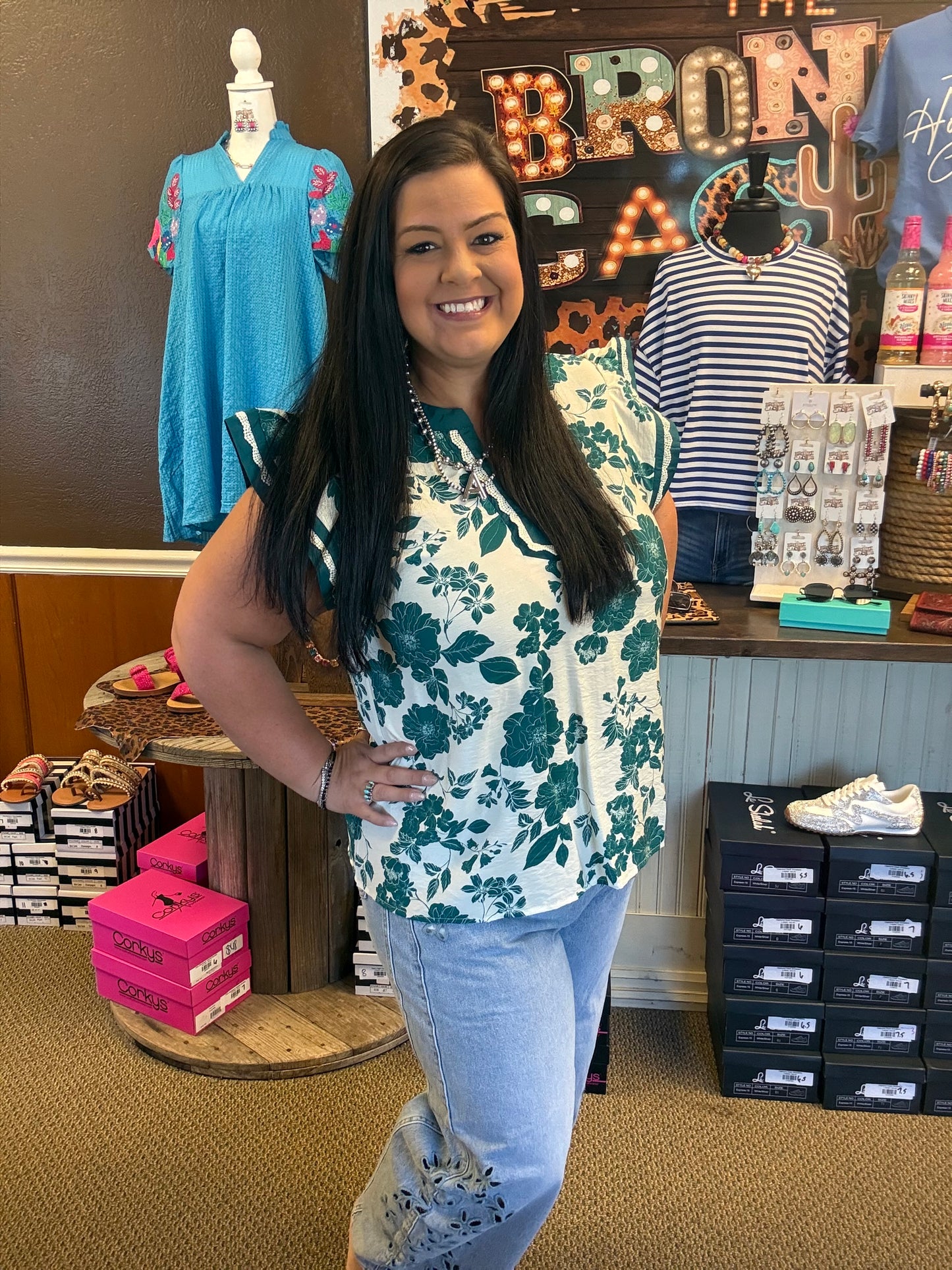 Deep Teal Blooms Blouse