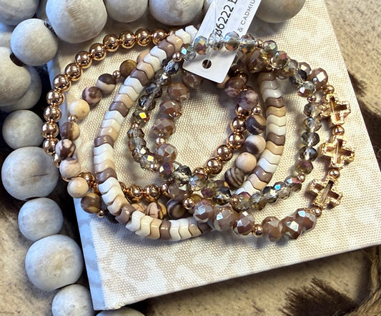 Brown Cross Bracelet Stretch Set
