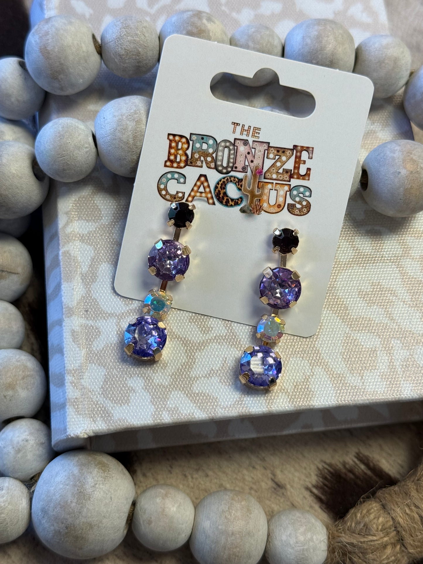 Dark and Light Purple Crystal 1" Stud Drop Earring