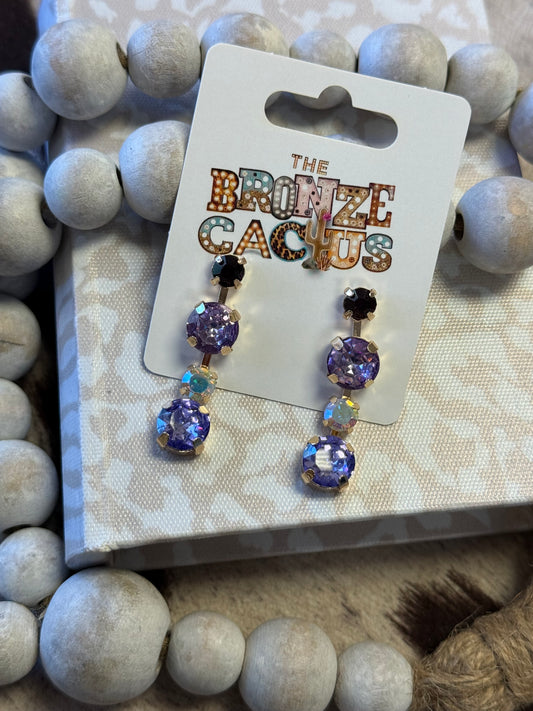 Dark and Light Purple Crystal 1" Stud Drop Earring