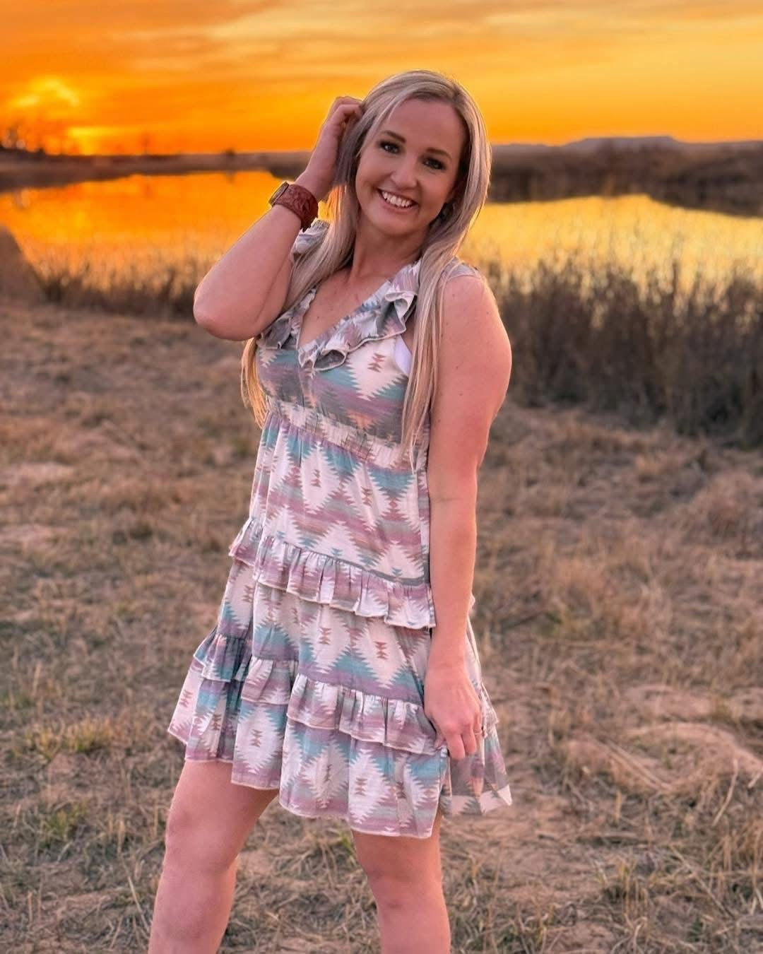 Sunset Sage Ruffle Dress