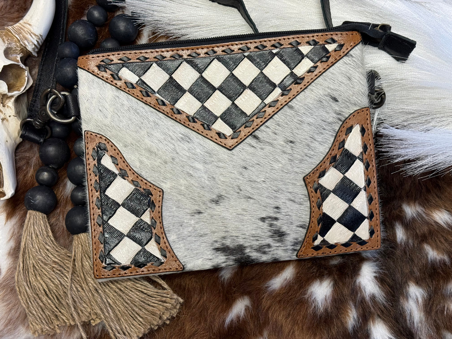 Checkered Trail Cowhide Crossbody