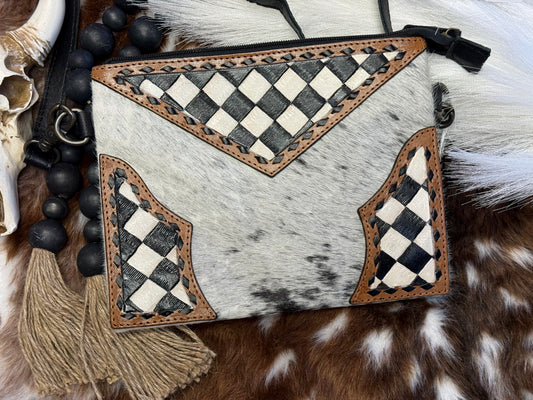 Checkered Trail Cowhide Crossbody