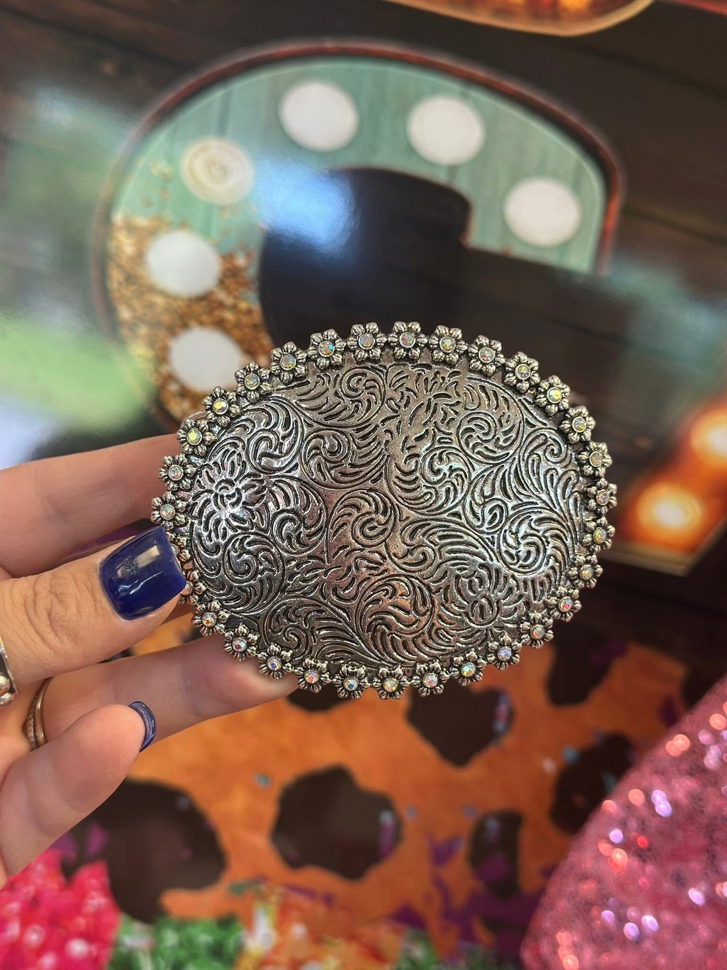 Silver Sage Sparkle Belt Buckle