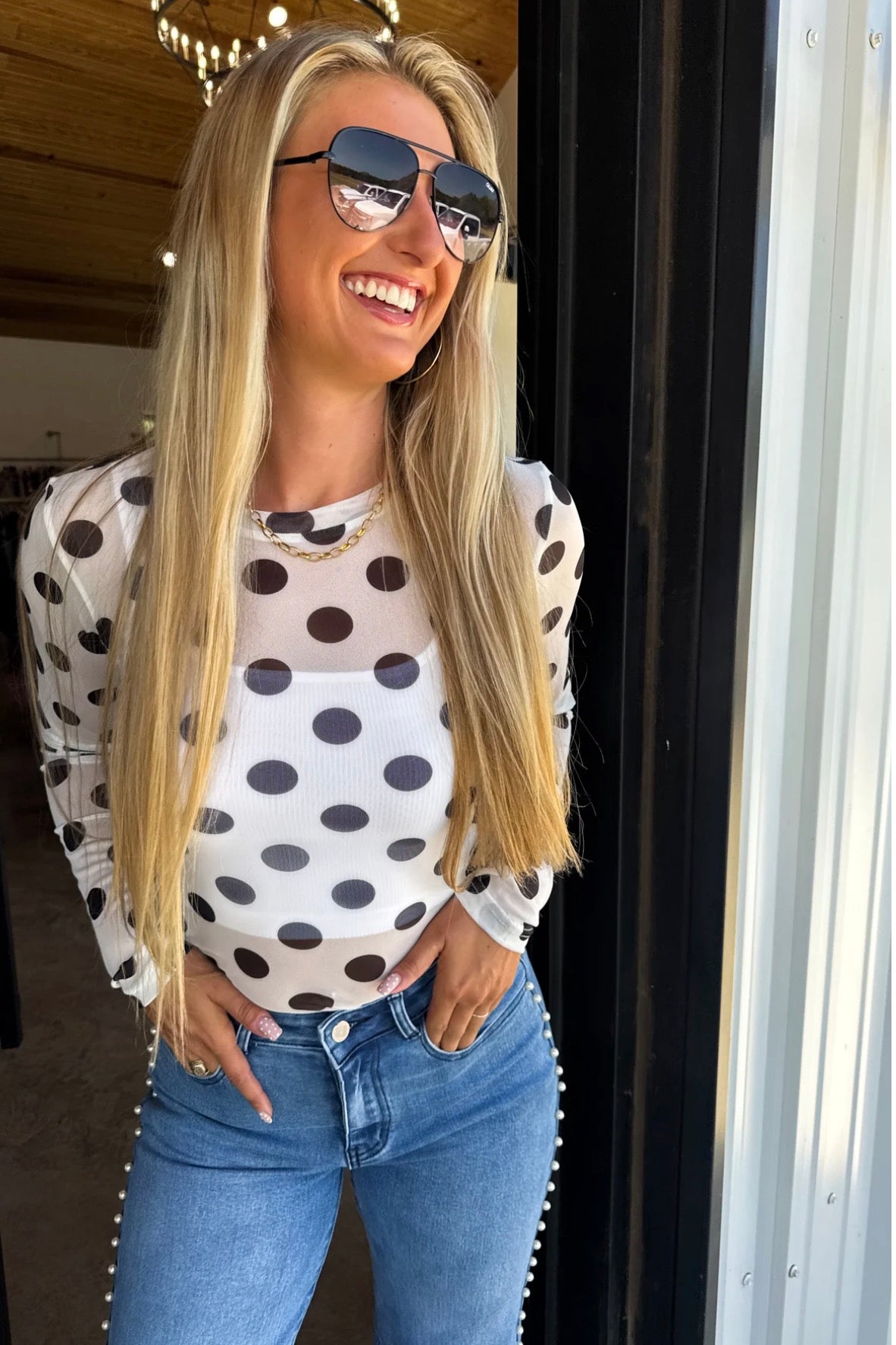 Penny Lane Polka Dot Sheer Top
