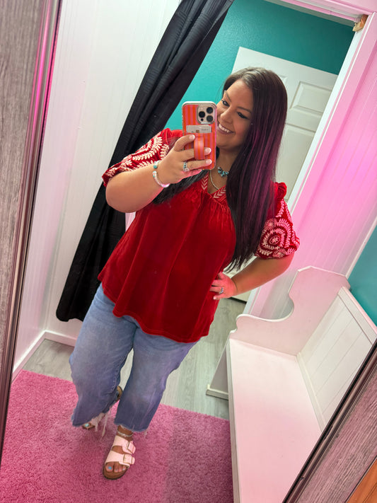 Crimson Elegance Velvet Top