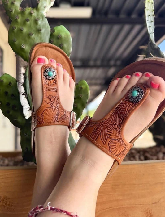 Desert Bloom Tooled Sandals